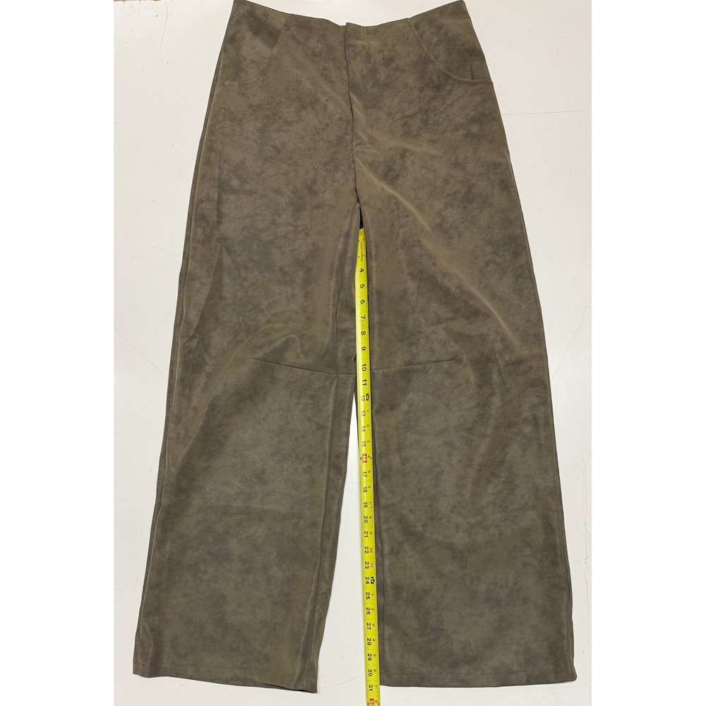 Missguided Women Olive Brown Faux Leather‎ Wide Leg Pants SZ L High Waist New
